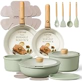 CAROTE 19pcs Pots and Pans Set Non Stick, Detachable Handle Cookware, Green | Kitchen Cooking Sets, Space Saving, Induction Compatible, Dishwasher &amp; Oven Safe, Non-Toxic, for Camping/RV/Traveling