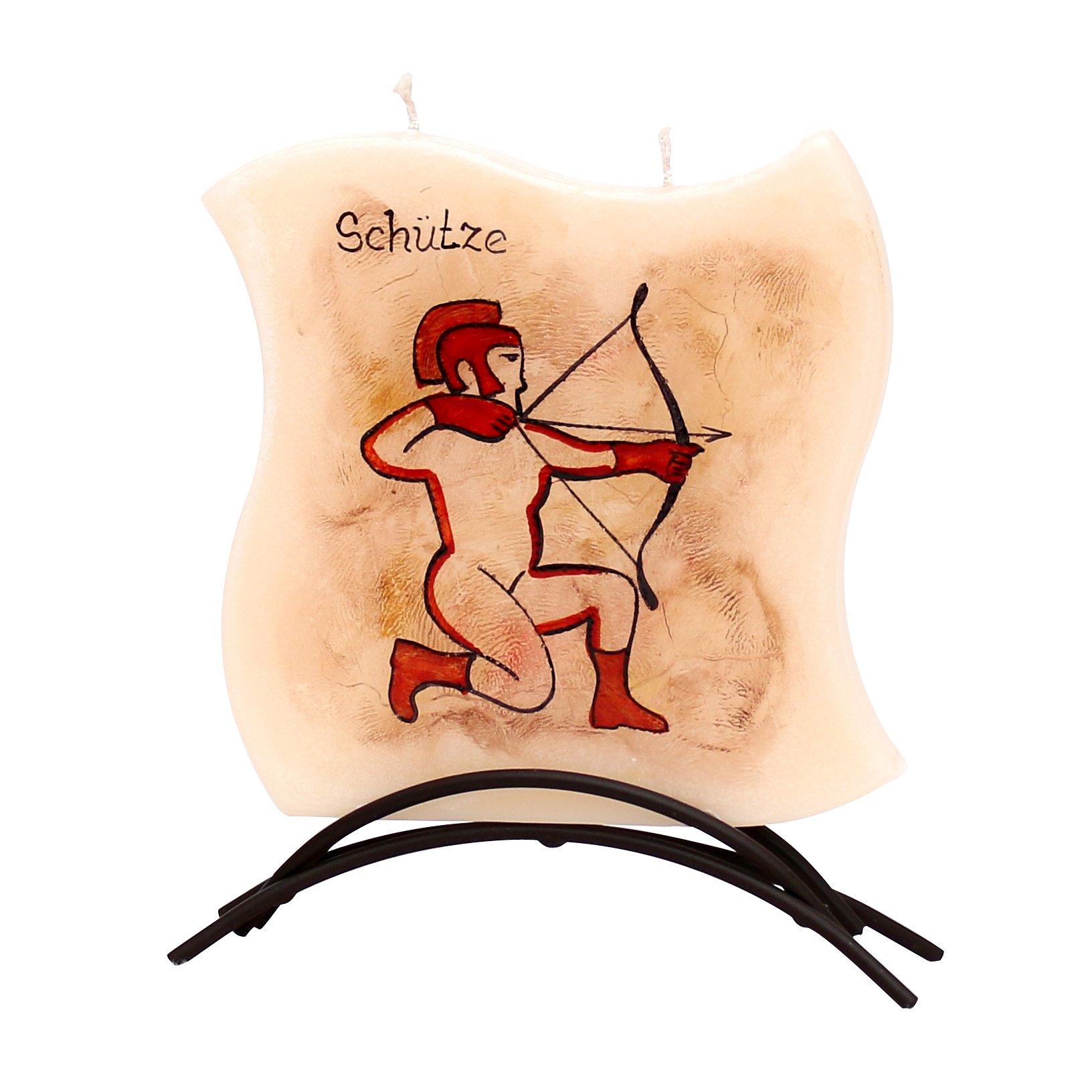 Dekohelden24 Sagittarius Zodiac Sign High-Quality Flat Candle with Metal Stand, 16 x 16 cm