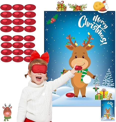 Amazon Co Jp Funnlot 子供用クリスマスゲーム トナカイに鼻を留めるクリスマスピンゲーム クリスマスアクティビティ クリスマスパーティーギフト クリスマスパーティー用品 子供用 新年パーティー記念品 Toys