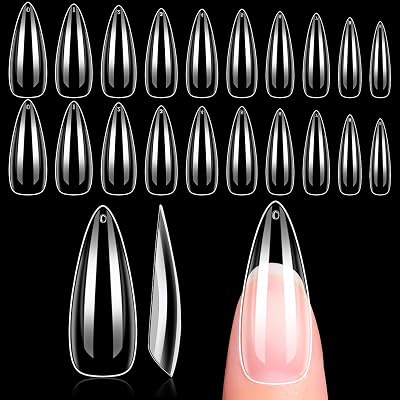 Makartt Long Almond Nail Tips 500Pcs 10 Sizes Clear Full Cover Nails