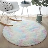 sigaer Round Fluffy Rainbow Area Rug 120cm for Girls Room Nursery Decor view 4