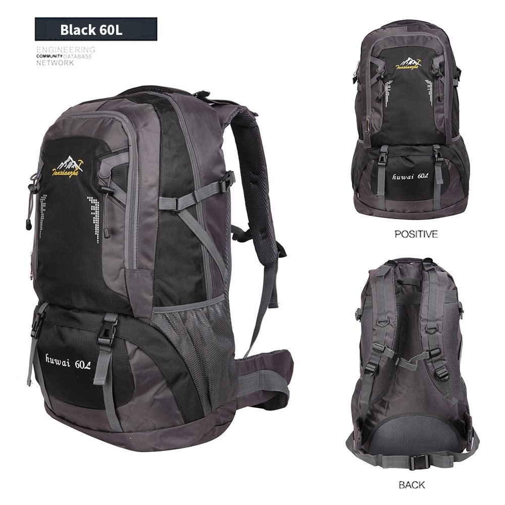 60 L Waterproof Ultra Lightweight Packable Climbing Fishing Backpack Hiking Daypack,Internal Frame Backpack,Handy Foldable Camping Outdoor Backpack Bag with a Rain Cover (Black, 60L)