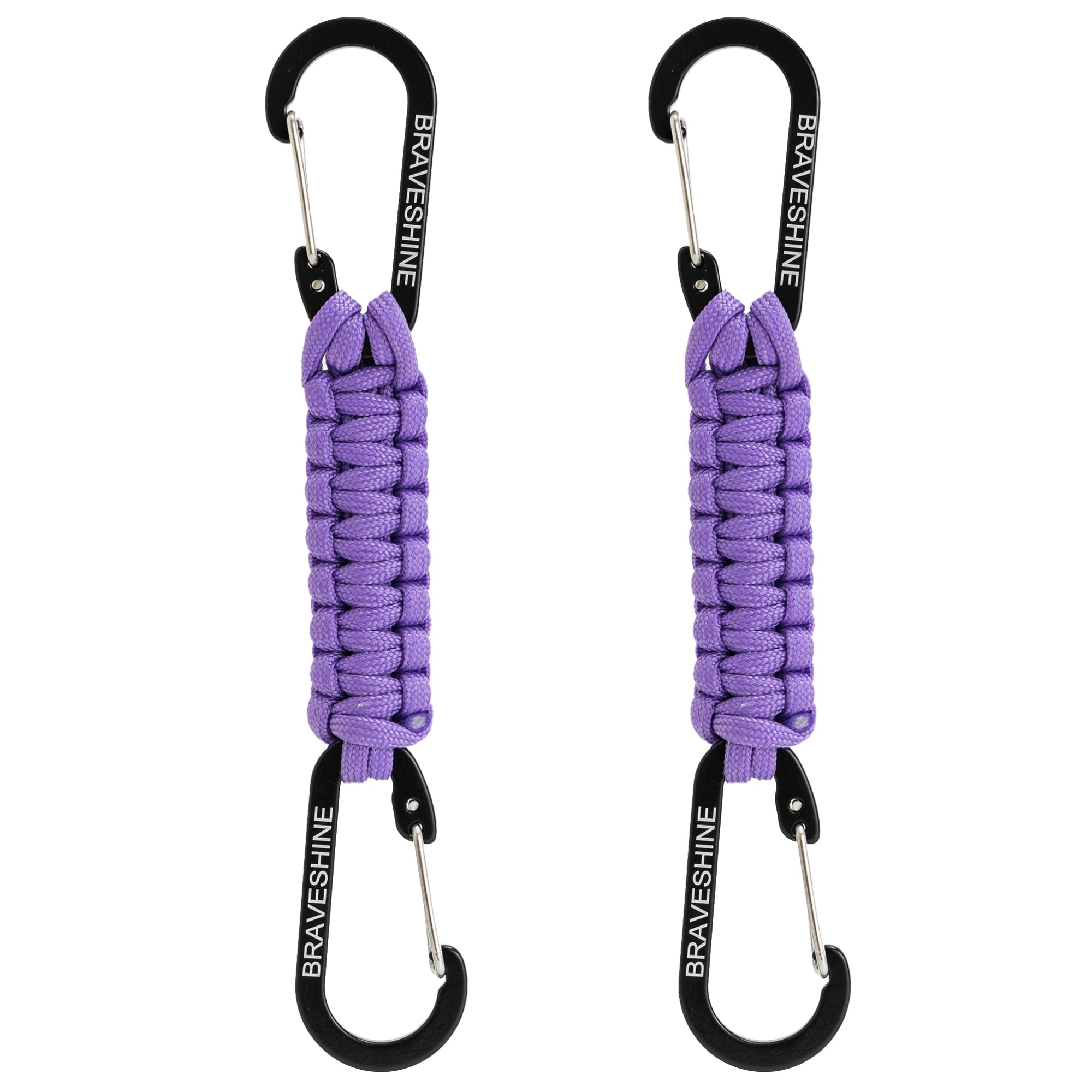 BRAVESHINE Keychain with Snap Hook Carabiner Clips, Paracord Keychain Carabiner Clips with Locking D Ring Hooks Hangers, Heavy Duty Lanyard Key Chain for Car Keys, Backpack, Tools, Men, Women