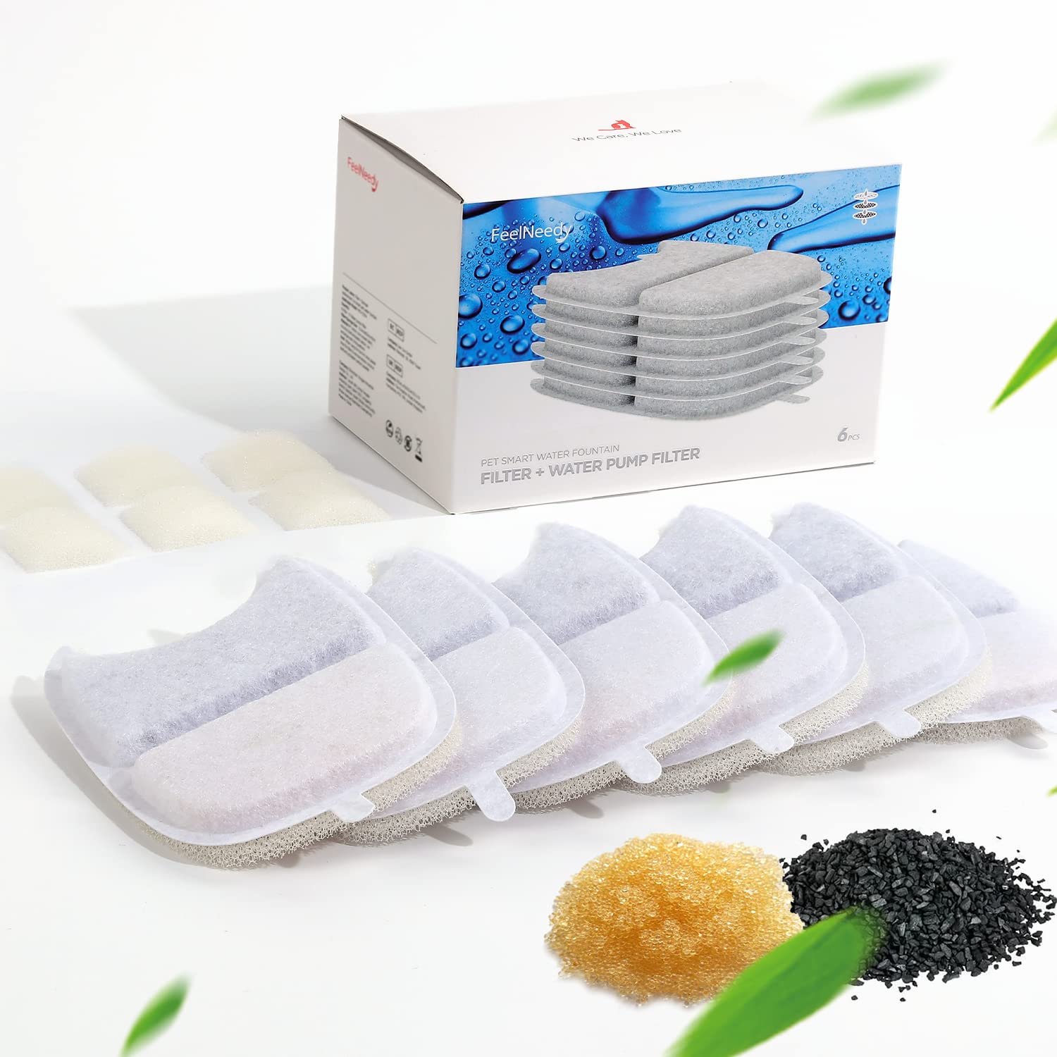 FEELNEEDY 6 Pack Cat Fountain Filter, 6 Pack Pump Filter Sponges Replacement for 135 fl oz/4L Cat Water Fountain (YPD-C004P,YPD-C004S)