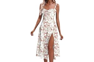 CBLARMIA Women Floral Corset Dress Sleeveless Print Tie Dresses Spaghetti Strap Maxi Boho Flowy Slit Dress Beach Summer Dress