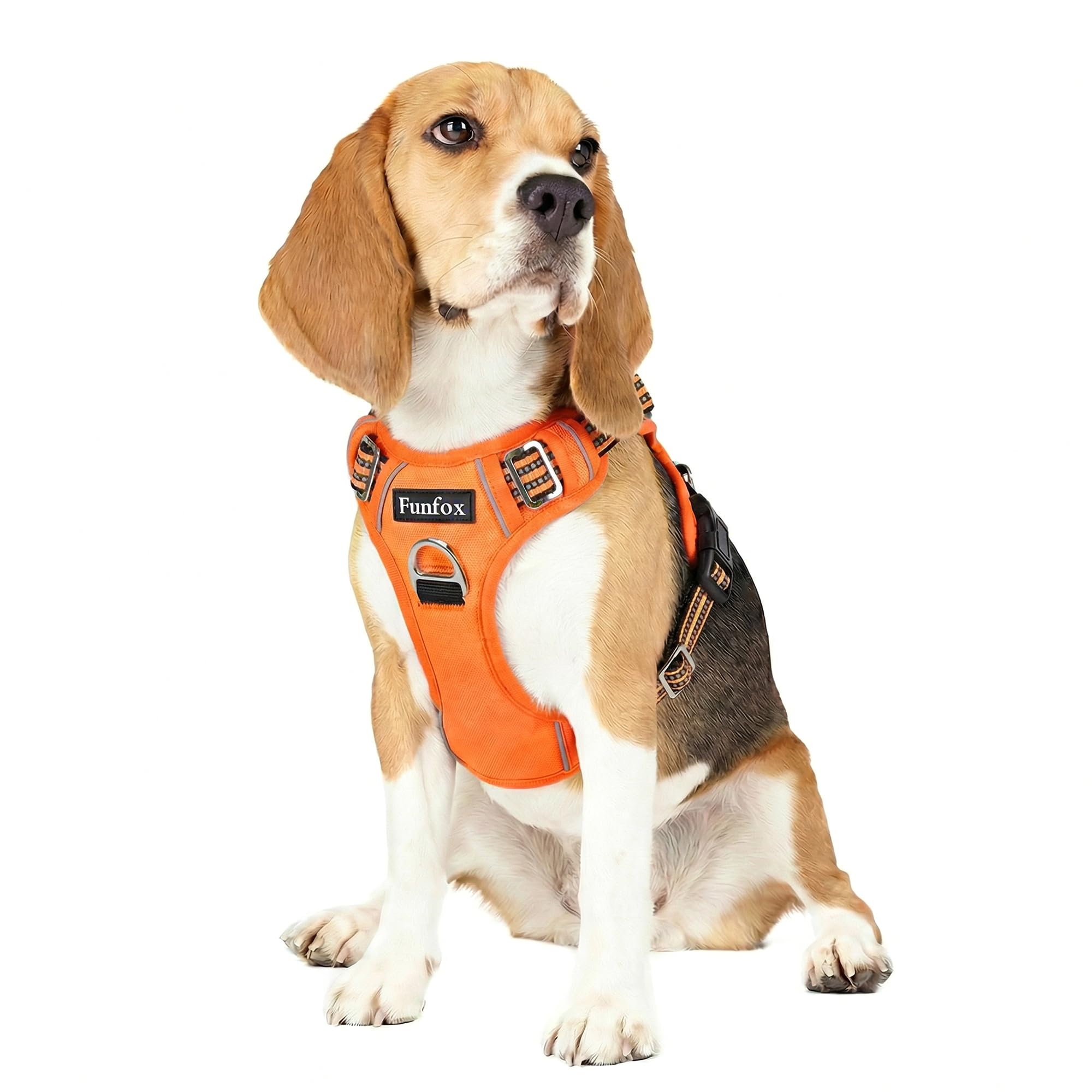 Funfox Dog Harness Medium, No Pull Harness with Front Clip & Vertical Handle, Adjustable Anti Pull Padded Pet Vest, Reflective Night Walking Size for Small Medium Large Breed, Orange M