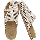 COFACE Womens Dressy Orthotic Sandals with Comfortable Plantar Fasciitis Arch Support Ladies Breathable Woven Mesh Slides Lightweight Fashion Flats Thick Cushion Slip on Shoes