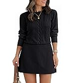 Saodimallsu Womens Puff Long Sleeve Sweater Dress Cable Knit A Line Crew Neck Fall Casual Flare Mini Dresses