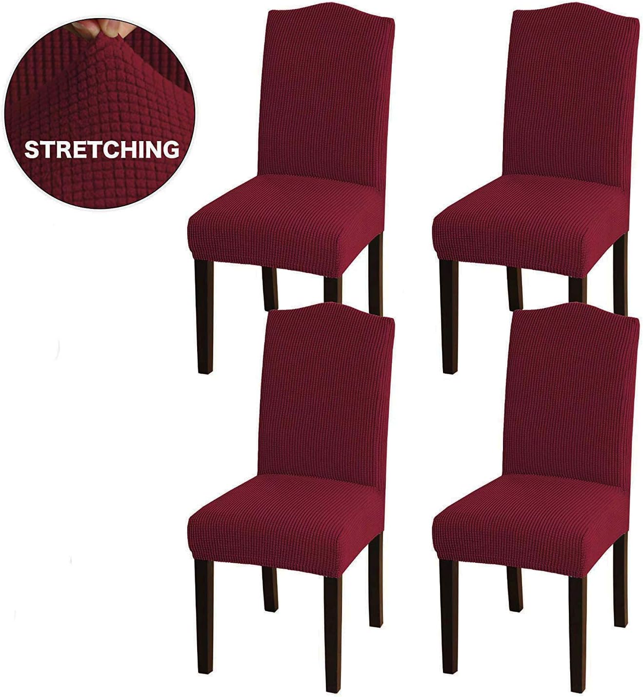 Awland Dining Chair Slipcovers Protector Removable Short Stretch Spandex Dining Room Banquet Chair Seat Cover for Kitchen Bar Hotel and Wedding Ceremony 4PCS - Red: Kitchen & Dining