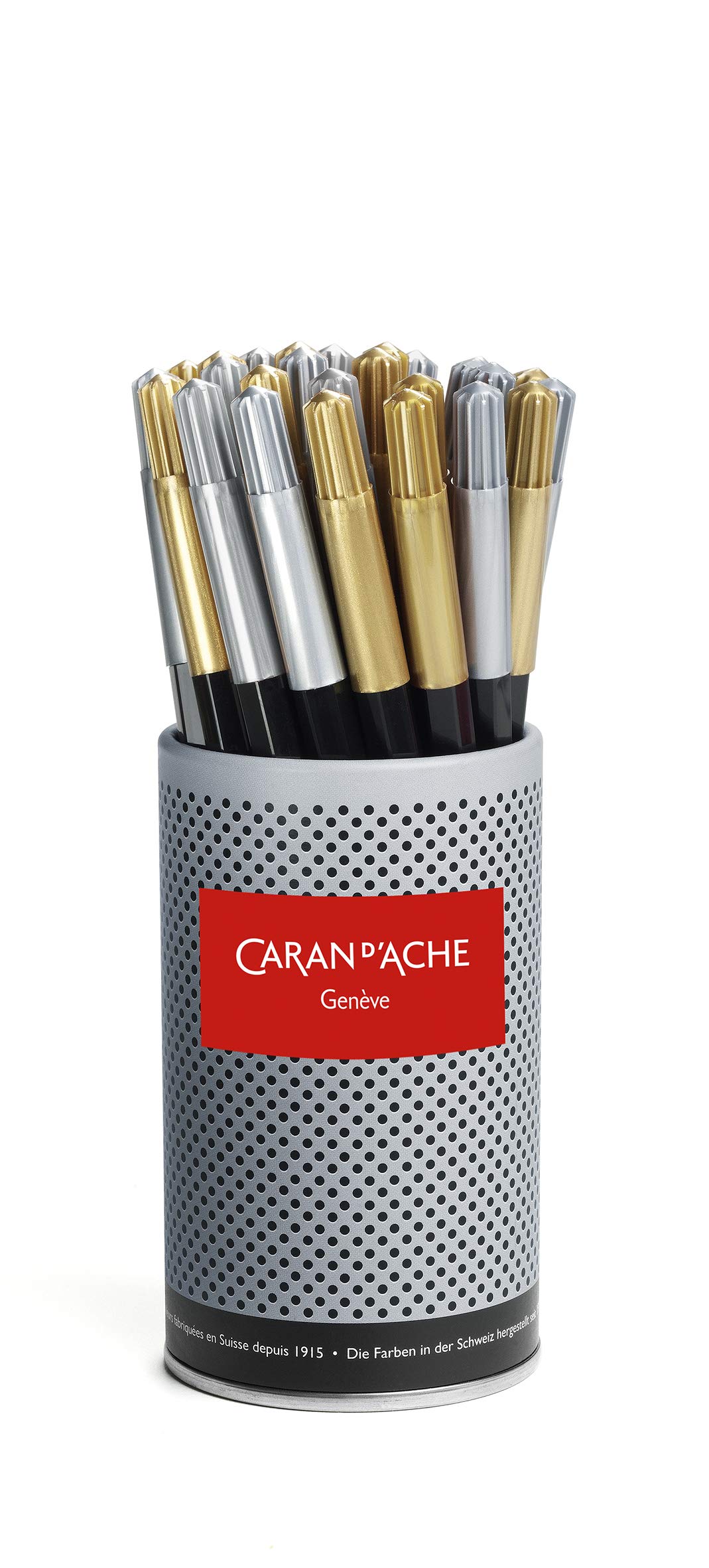 Caran Dache Plastic container with 30 assorted metallic colours, silver and gold