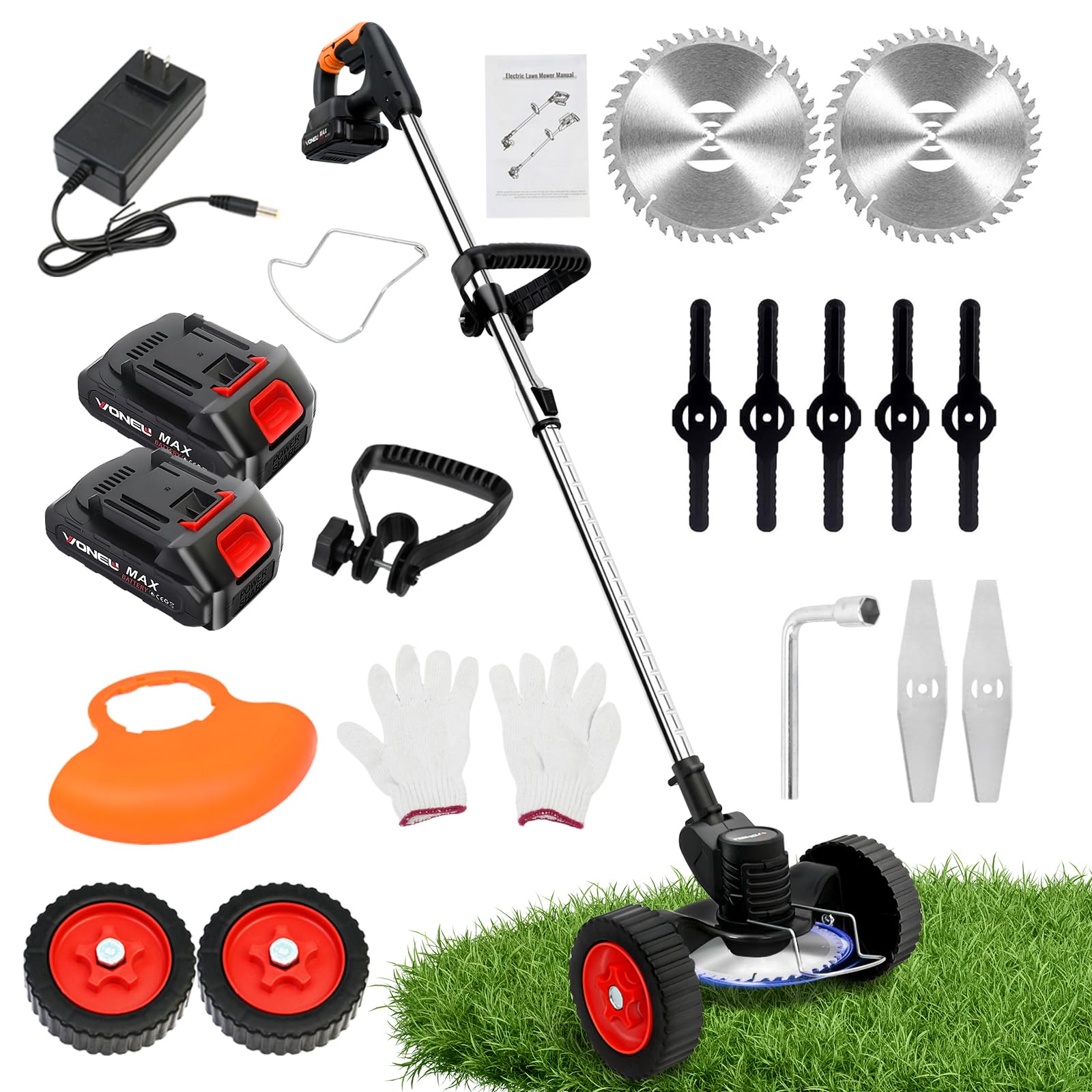 Photo 1 of ***IMAGE REFERENCE***ALSO GO 21V Electric Weed Eater with Wheels,Cordless Battery Weed Wacker with Charger, 3 in 1 Brush Cutter/String Trimmer/Grass Trimmer/Lawn Mower,Edger for Garden and Yard Lawn,2 Batteries Include
