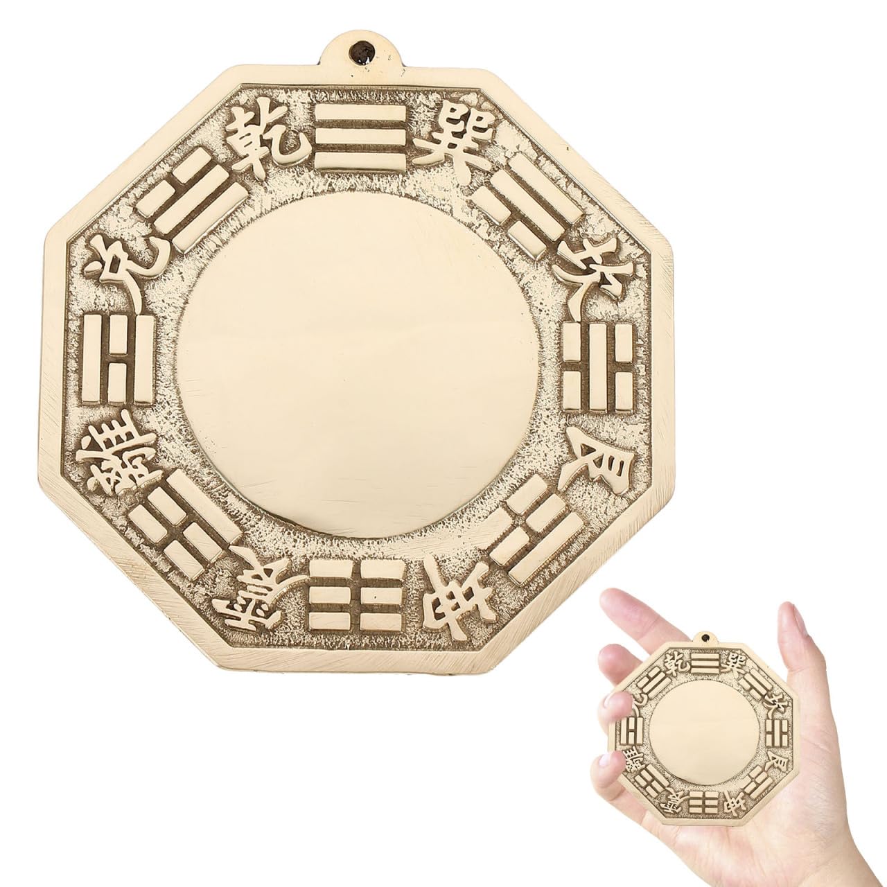 Veemoon 2pcs Bagua Mirror Ornament Traditional Convex Bagua Chinese Feng Shui Mirror Brass for Home Decoration Business