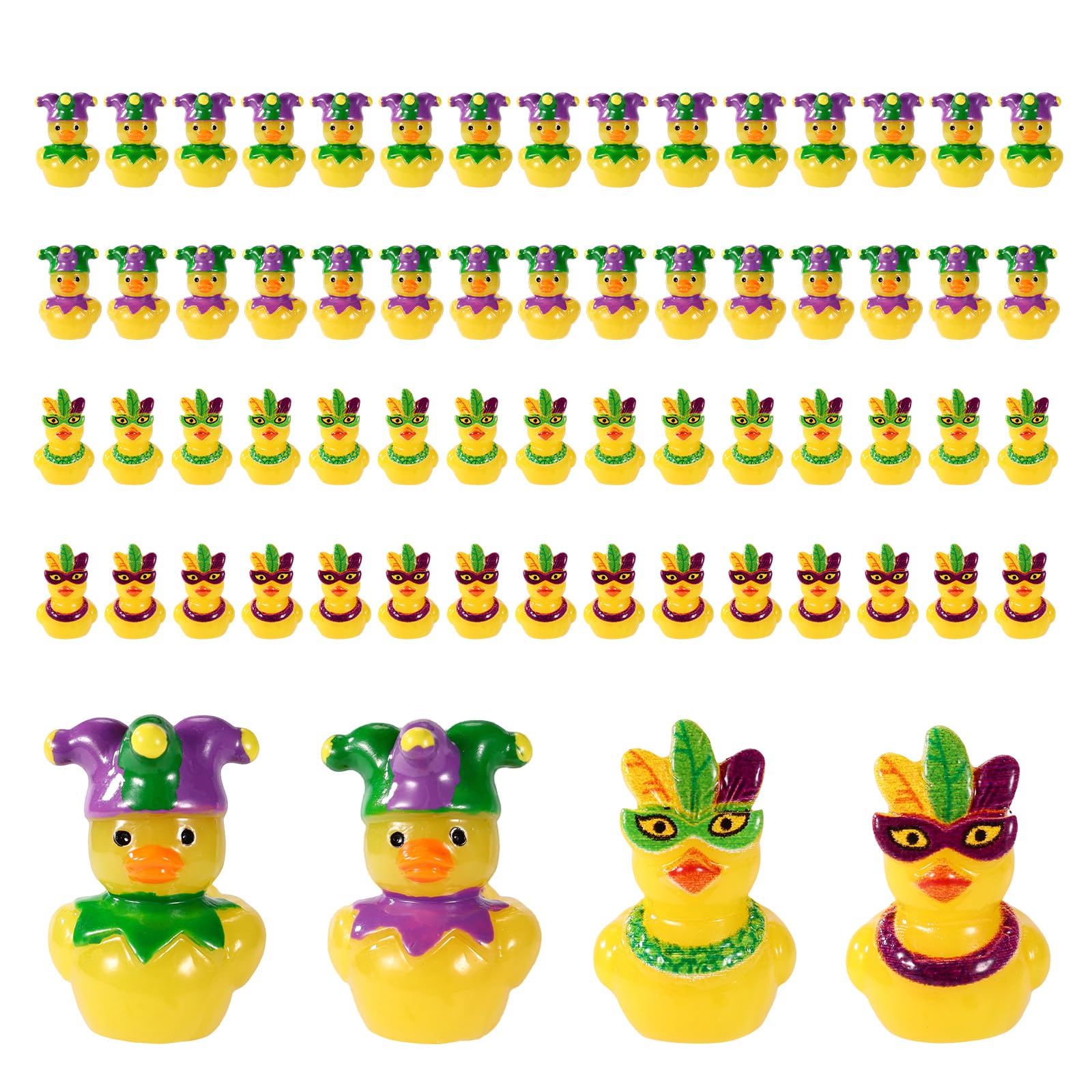 Sinbana 60pcs Mardi Gras Duckies, Resin Mini Duck Ornaments Funny Duckies Ornaments Mardi Gras Birthday Decorations Supplies Carnival