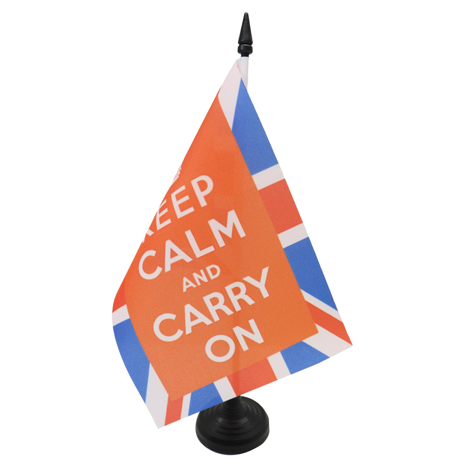AZ FLAG Keep Calm and Carry On UK Table Flag 5'' x 8'' - Union Jack Office Decoration 100% Polyester 21 x 14 cm - Mini Desk Flag with Pole and Black Plastic Base