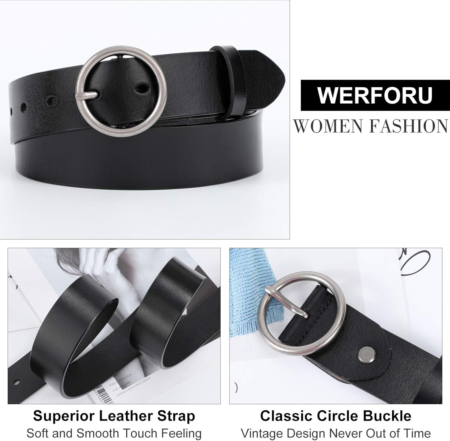 WERFORU Women Casual Dress Belt Fashion Leather Belt with O Ring Buckle for Jeans Pants at  Women’s Clothing store