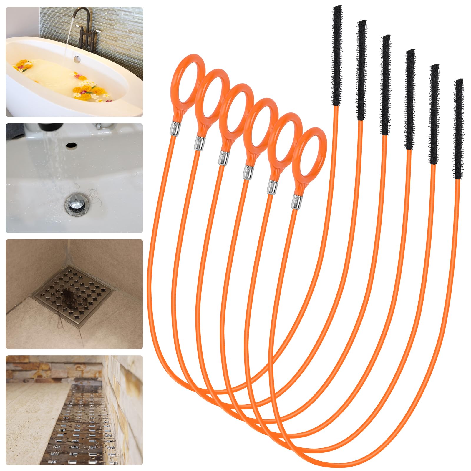 Photo 1 of 32 Inch Snake Drain Hair Removal Tool (6 Pack), Anti-Break Metal with Nylon Coating Sink Snake, Drain Cleaner Hair Catcher Remover for Shower, Bathroom Sink Tub