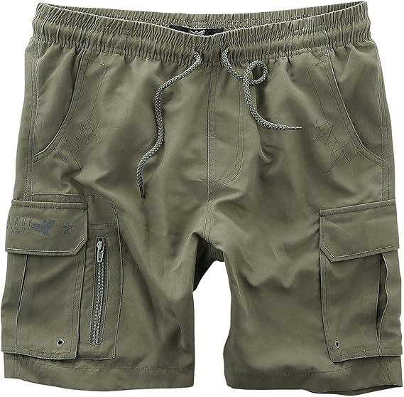 Black Premium by EMP Olivfarbene Badeshorts mit vielen Taschen Männer