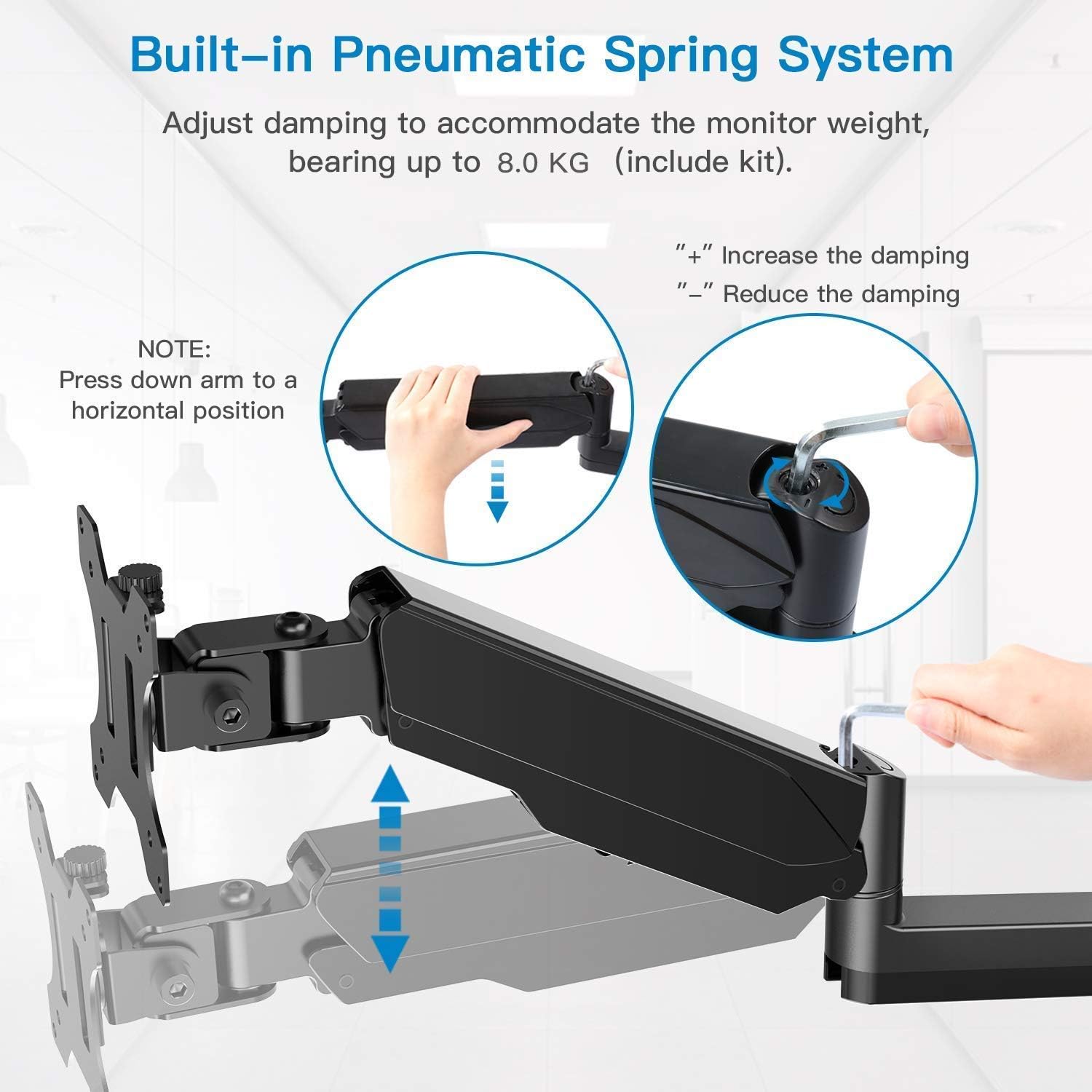HUANUO 17-32 Inch Monitor Wall Mount Bracket for Computer TV Screens Adjustable Design Single Monitor Arm Support 8 kg VESA 75x75 mm - Image 5