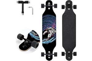 TLHB Longboard Skateboard, 41 Inch Drop Through Longboard Complete 9-Ply Nature Maple Premium Cruiser Long Board for Adults, Teens and Kids - High-Speed Bearings & T-Tool