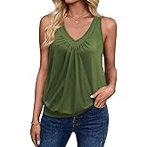 Zeagoo Womens Tank Tops Loose Fit V Neck Ruched Sleeveless Tops Casual Basic Banded Shirts S-XXL