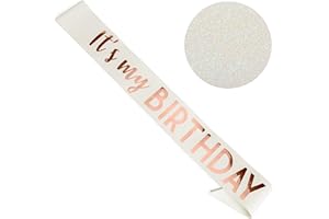 CORRURE 'It's My Birthday' Sash With Rose Gold Foil - White Glitter Sash for Women - Happy Birthday Sash for Girls