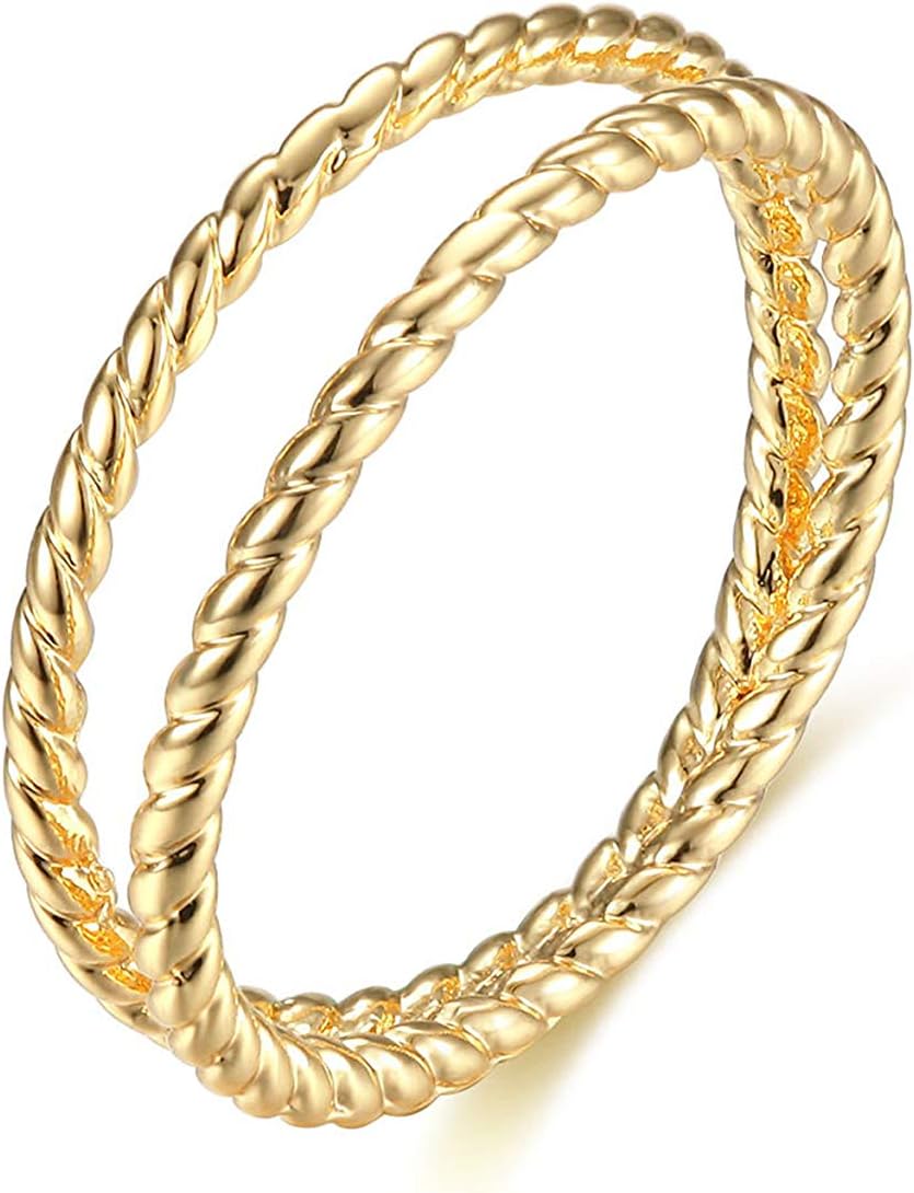 Valloey 14K Gold Filled Thin Beaded Full Bead Sterling Twisted Rope Black CZ Wedding Band Stacking Tiny Rings for Women