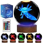 POSSHE Axolotl Night Light with Upgraded 3.15 Inch 3D K9 Crystal Ball, Axolotl Lamp with Remote 16 Color Gifting Box for Birthday Xmas Cool Axolotl Figurines Gifts for Room Decor Boys Girls