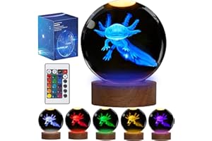 Axolotl Gifts, 3D Crystal Ball Lamp with Remote 16 Color for Birthday Xmas Cool Upgraded 3.15 Inch （80mm） Crystal Ball Axolot