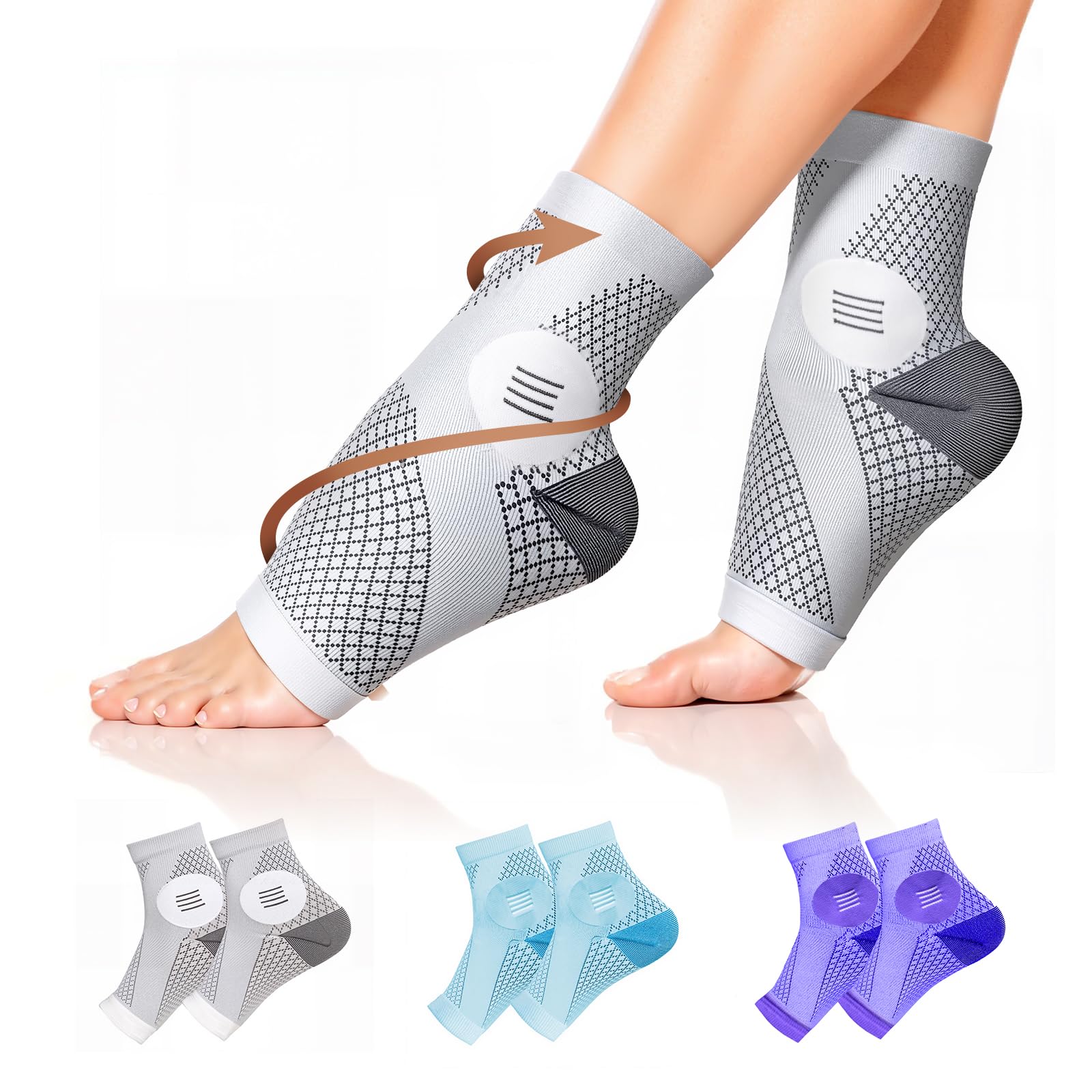 Photo 1 of 3 Pairs Neuropathy Socks for Women & Men, [Ultra Breathable] Plantar Fasciitis Socks for Achilles Tendonitis Relief, [20-30 mmHg Compression] Ankle Socks for Arch Support (Grey+Blue+Purple, X-Large)