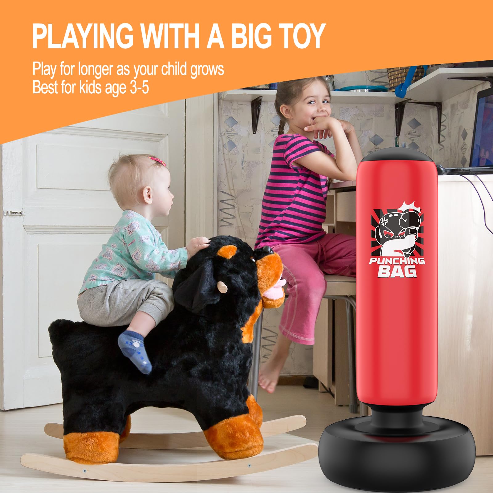 Punch and Kick Punching Bag for Kids, Active Kids Workout Exercise Boxing Game. Durable Inflatable Punching Bags Kids Birthday Gifts for Small Boys&Girls, Red,Blue