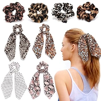 8 Pcs Kipida Leopard Print Scrunchies Big Long Hair Scarf Polka