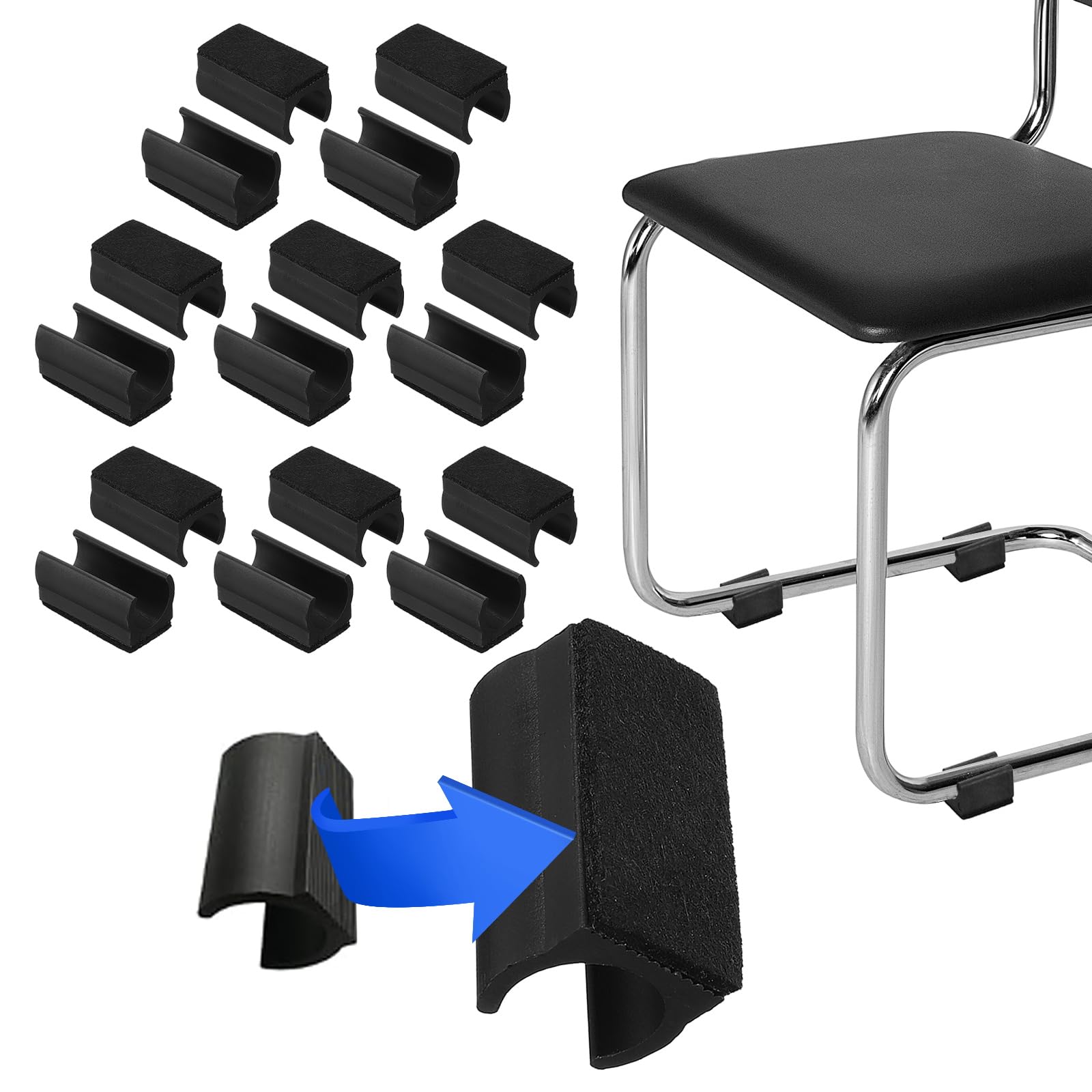 PATIKIL Rectangle U Shaped Chair Leg Tips Caps with Felt Pads, 16 Pack Slide Smoothly Furniture Feet Floor No Scratches No Noise Protectors Protect Hardwood Floors Fit Dia 19 mm Leg, Black