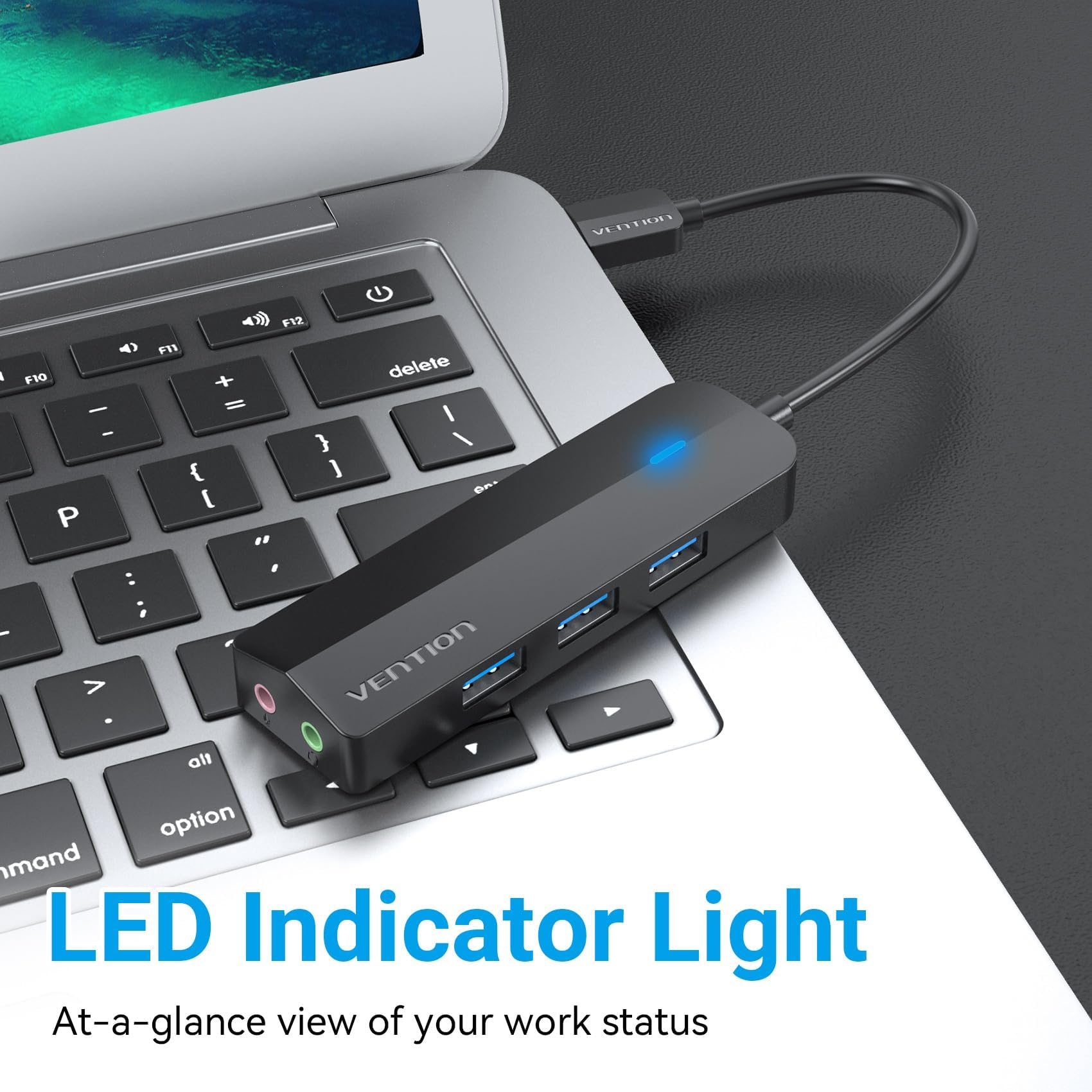 VENTION USB 3.0 Hub 3-Port USB Sound Card 2 in 1 External Stereo Audio Adapter 3.5mm with Headphone and Microphone High Speed for Laptop Computer Mac OS Windows Linux