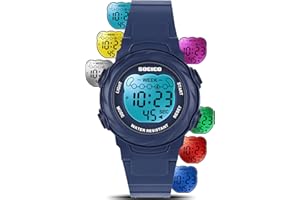SOCICO Kids Digital Watches for Girls Boys, 7 Color Lights Waterproof Sport Outdoor Wristwatch with Stopwatch, Alarm, Date, Great Gift for Child Ages 5-12
