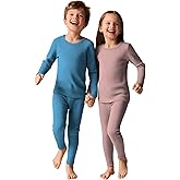 LessonZoo 2 Pack Thermal Underwear Kids Set Waffle Knit Base Layer Boys Girls Unisex Long Sleeve Top and Bottom Cold Weather