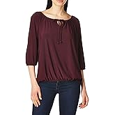 Star Vixen Womens 3/4 Sleeve Peasant Elastic-Hem Keyhole-tie Top