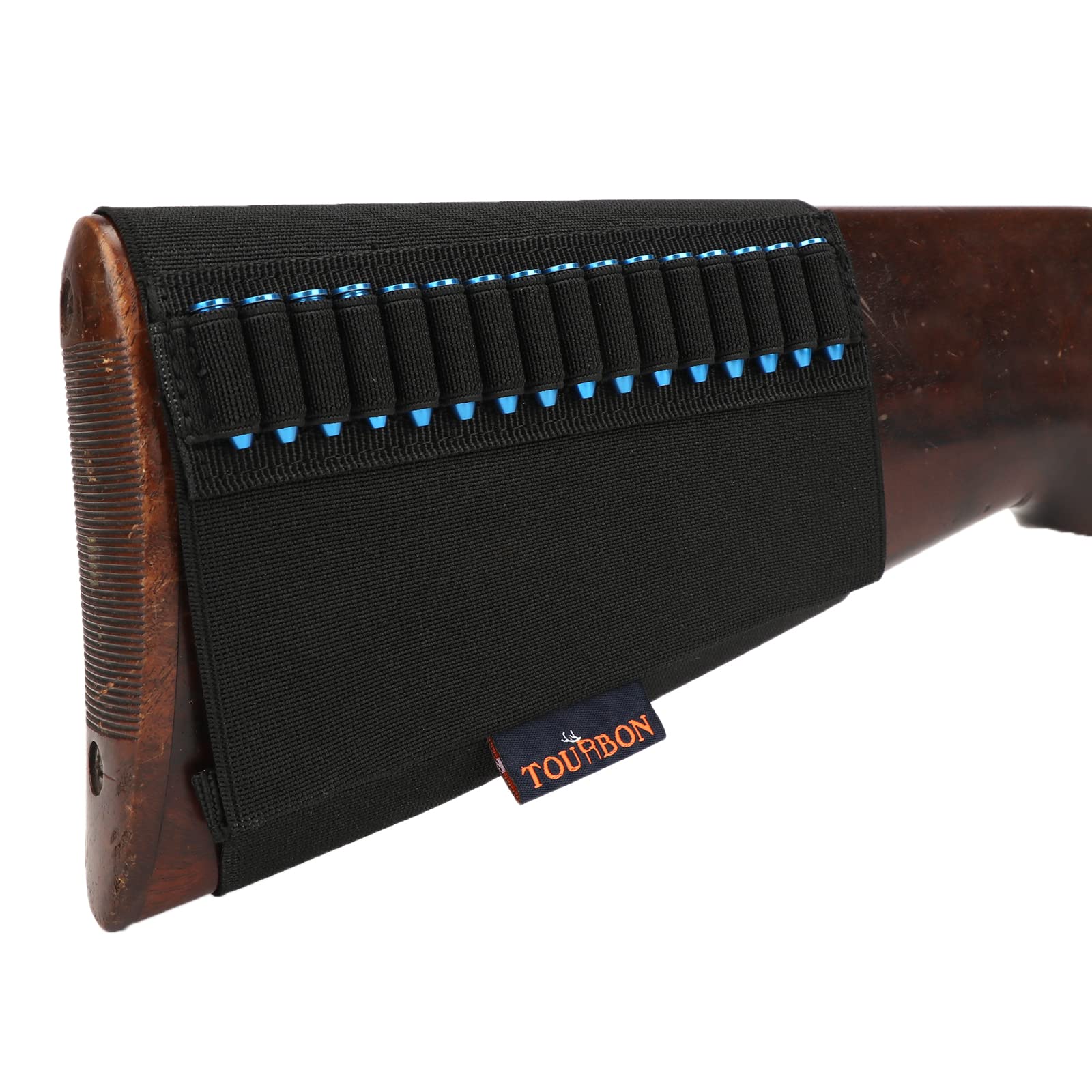 TOURBON Elastic Ammo Carrier 16 Round Rifle Buttstock Cartridge Holder for .22 .22LR .17HMR Bullet