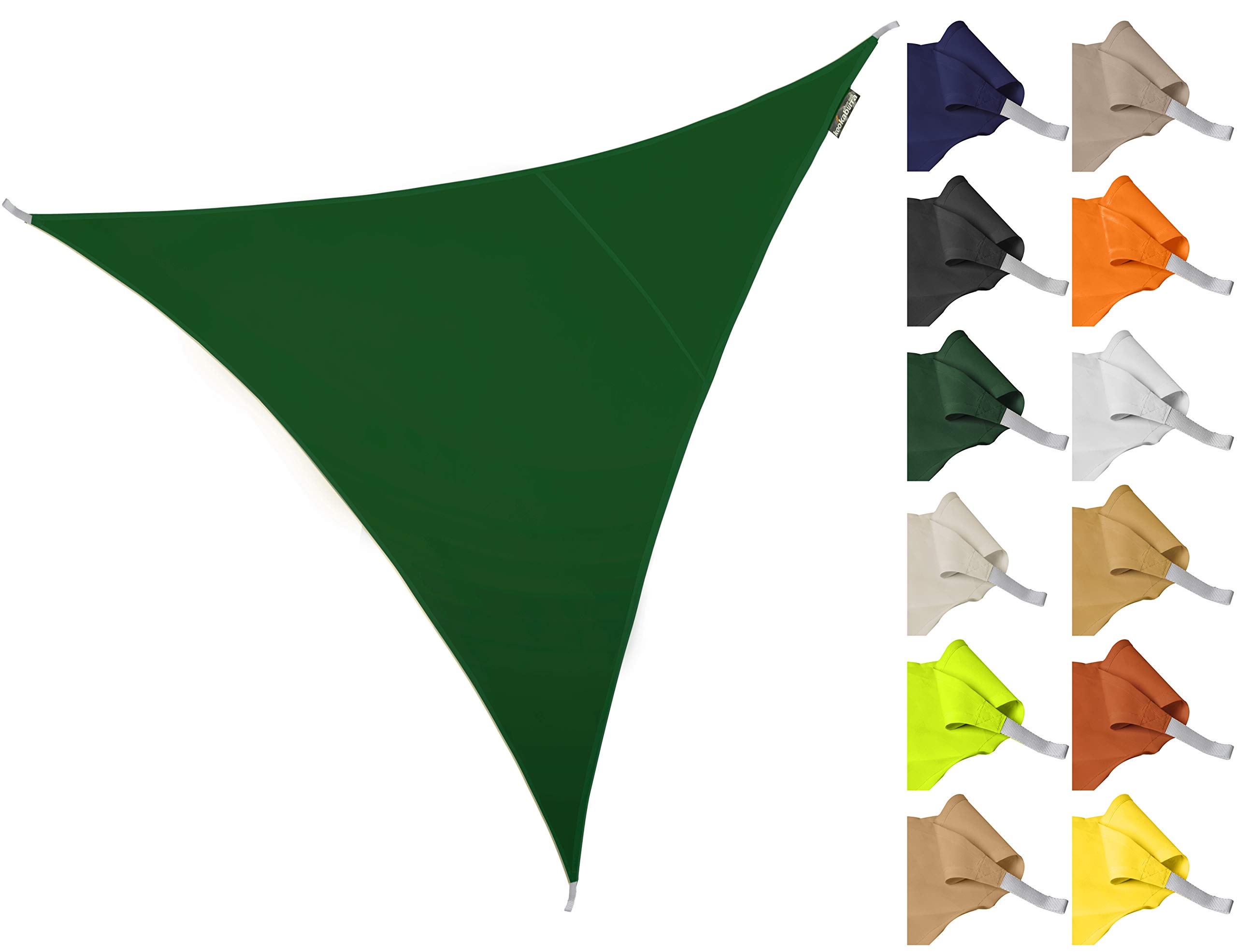 Kookaburra 2m Triangle Water Resistant Garden Patio Sun Shade Sail Canopy 96.5% UV Block with Free Rope (Green)