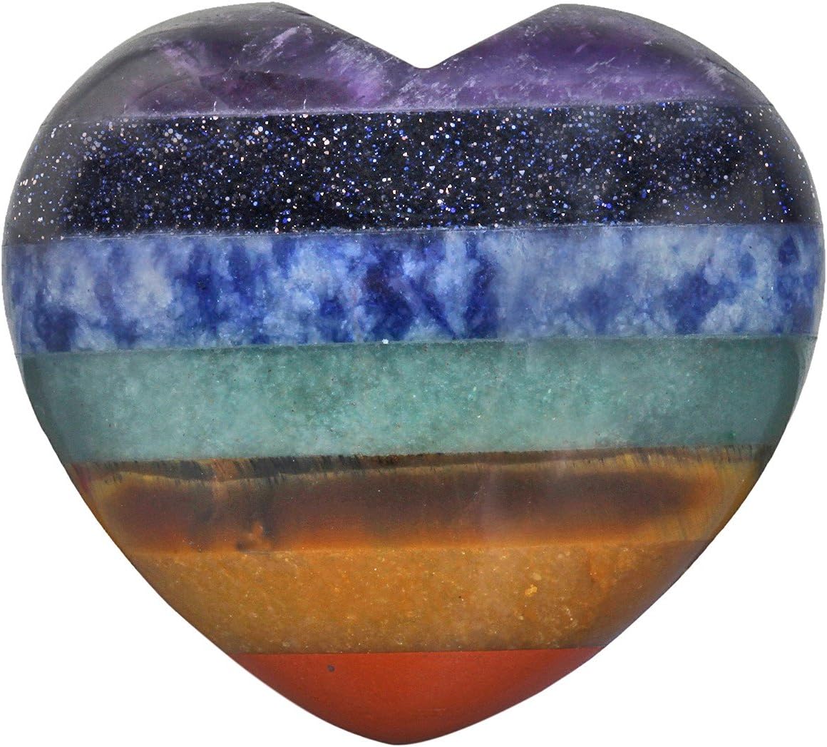 Indoor Fountains & Accessories - Rockcloud Healing Crystal 1.6 inch Rainbow Heart Love Carved Palm Worry Stone Chakra Reiki Balancing