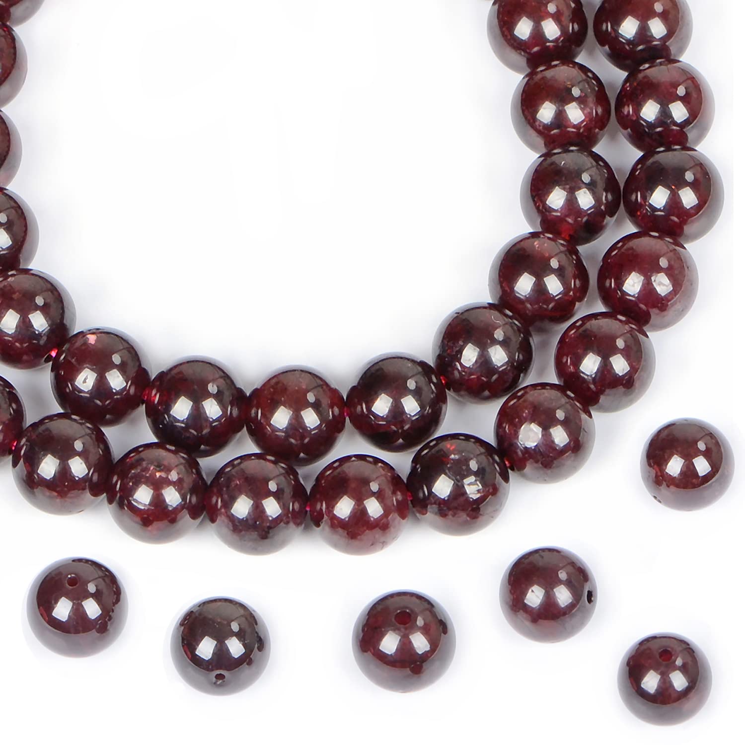 AD Beads Natural Gemstone Round Loose Beads 15" for Bracelet Necklace Earrings Jwelery Making Crafts DIY (6mm, Dark Red Garnet)