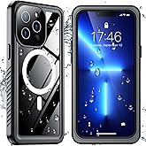 SPIDERCASE Magnetic for iPhone 13 Pro Max Case Waterproof,Built-in Screen & Camera Lens Protector[IP68 Underwater] [Military Grade Shockproof] Full Body Protection Phone Case,Black/Clear