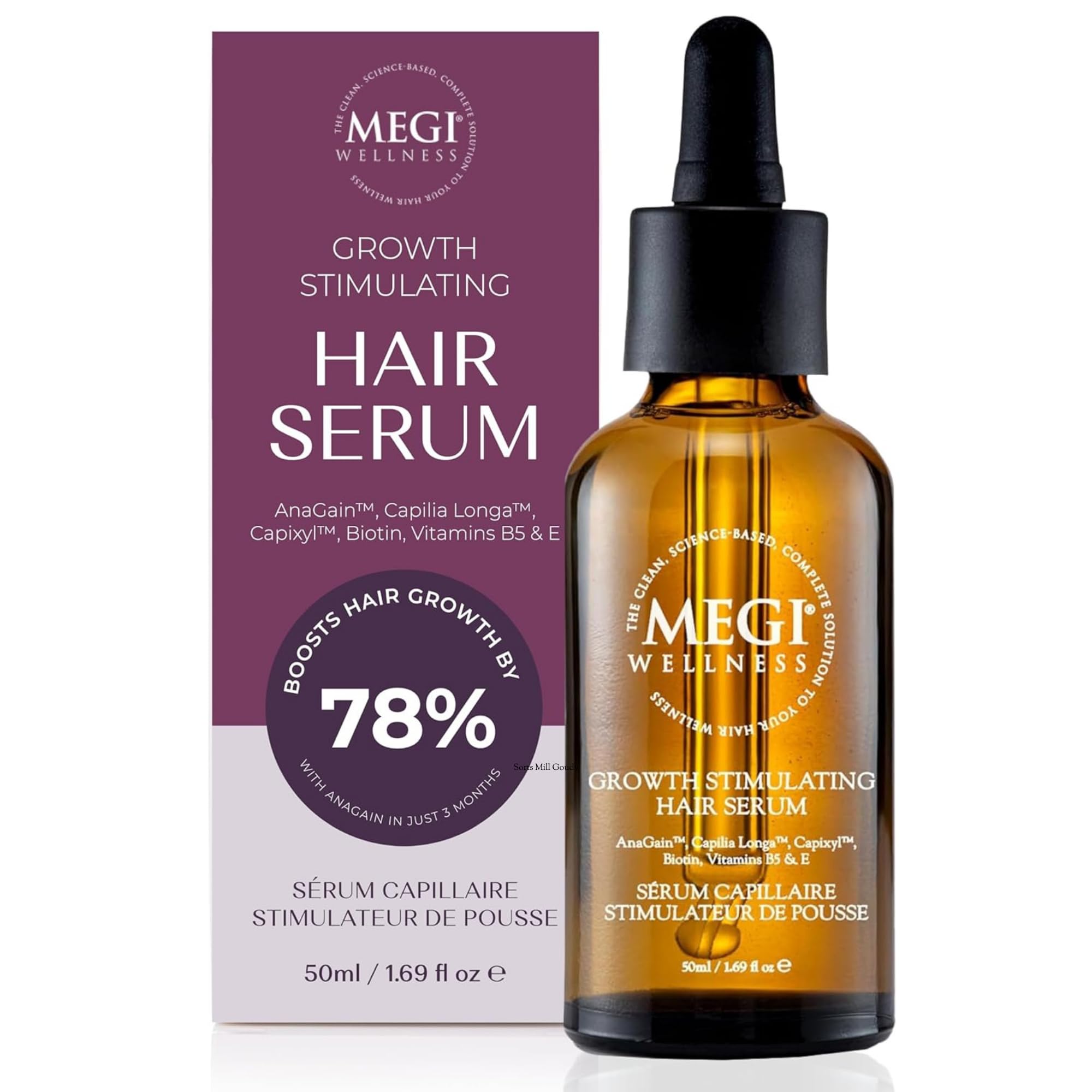 Megi Wellness Hair Growth Serum 50ml – Natural Minoxidil Alternative for Women & Men – AnaGain™, Capixyl™ & Biotin Scalp Serum for Thinning Hair – Supports Normal Growth – Leave-In, Vegan, UK made