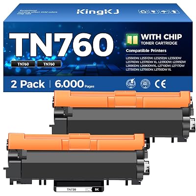 TN760 Black Toner Cartridge 2-Pack Compatible Replacement for Brother TN-760 TN730 MFC-L2710DW MFC-L2750DW HL-L2350DW DCP-L2550DW HL-L2395DW HL-L2370DW HL-L2325DW HL-L2390DW MFC-L2690DW Laser Printer