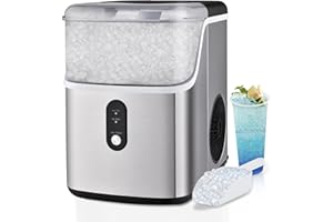 Humhold Pellet Nugget Ice Maker CounterTop, 34Lbs/24H Solf Chewable Ice, Auto Self Cleaning, Crunchy Pebble Ice Cubes Maker Machine, Portable Compact Design for RV/Home/Kitchen/Office