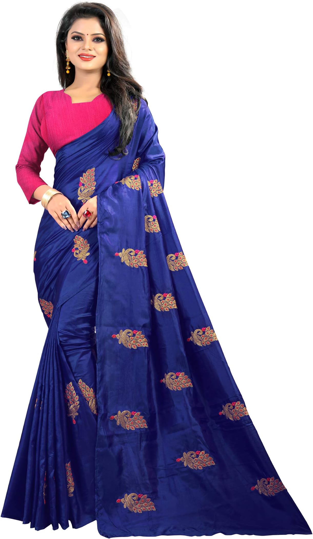 Yeoja Creation Women's Paper Silk Saree With Blouse (bluemor)