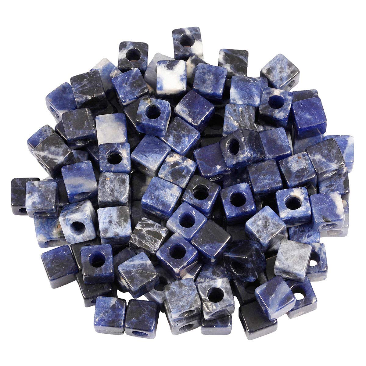 mookaitedecor 30pcs 10mm Natural Sodalite Cube Large Hole Gemstone Beads for Jewellery Making, Square Spacer Loose Blue Large Hole Crystal Stone Beads for Bracelet Making Crafting Macrame 5mm Hole