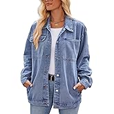 Nomwioke Women's Vintage Casual Denim Jacket Loose Button Down Lapel Long Sleeve Jacket Shacket Coat