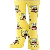 Cool Socks, Surprised SpongeBob, Womens Crew Length, Funny Graphic Print- Large