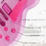 Magic Toy Shop Kids Guitar Microphone Set Pink 6 Strings Demo Songs Stand Ages view 4