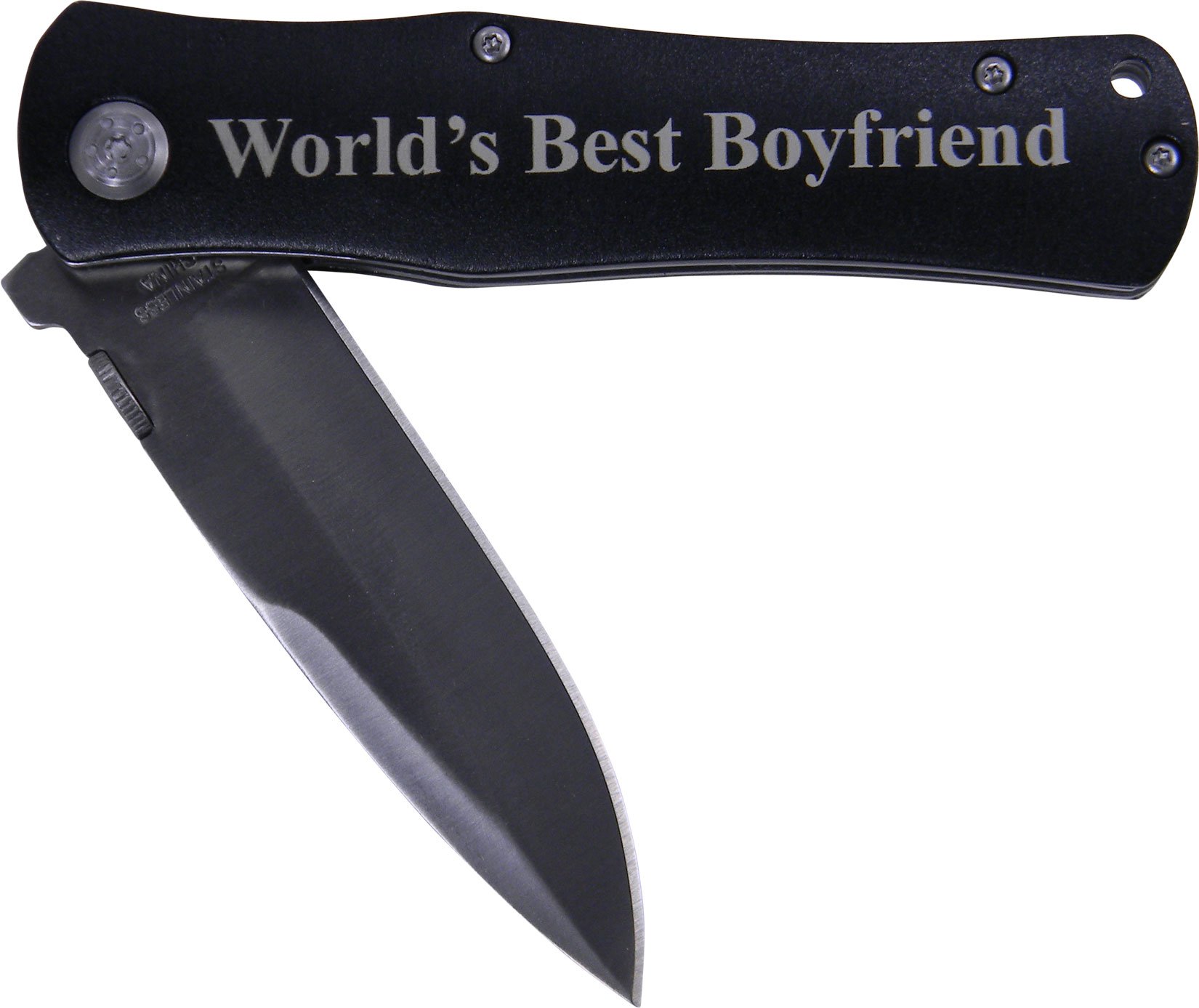 World's Best Boyfriend Folding Stainless Steel Pocket Knife, (Black